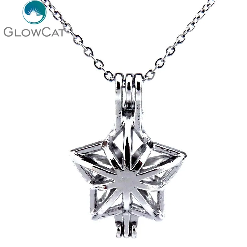 R-K293 Creative Carambola Pentagram Locket Necklace Rock Beads Cage Aromatherapy Essential Oil Trendy Pendant | Украшения и