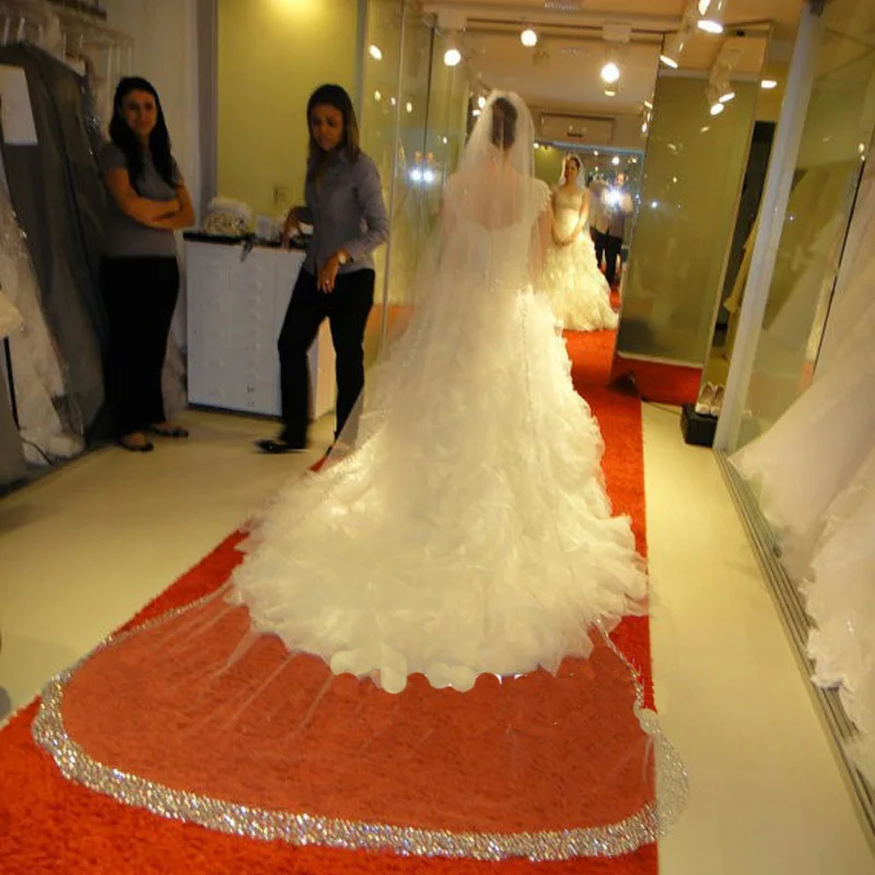 Роскошные 3 М Длиной Фаты С Кристаллом 2016 Вуаль Mariage Горный Хрусталь Блестящий