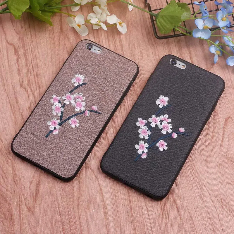 Матовый чехол FULAIKATE для iPhone 6s Plus с 3D вышивкой цветком сливы задняя крышка 6 мягкие