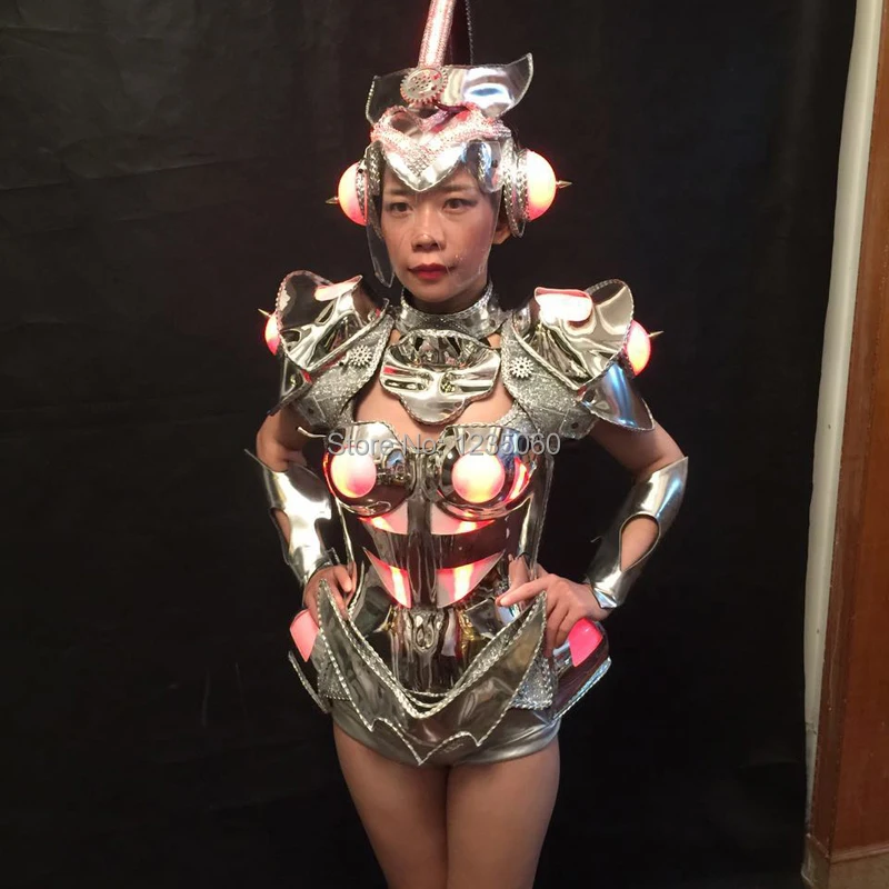 WYY Led lighting party clothes bar models ballroom dance led costumes luminous RGB dresses with helmet bra dj stage show wears | Дом и сад