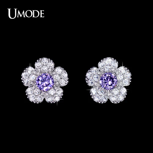 

UMODE Small Cute Design Earring Purple Centre CZ Sakura Flower Stud Earrings Lovely Earrings for Women Christmas Brincos UE0116