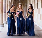 Шифоновые платья для подружек невесты, длинные трапециевидные платья до пола, с множеством воротников, элегантные, Королевского синего цвета, 2020