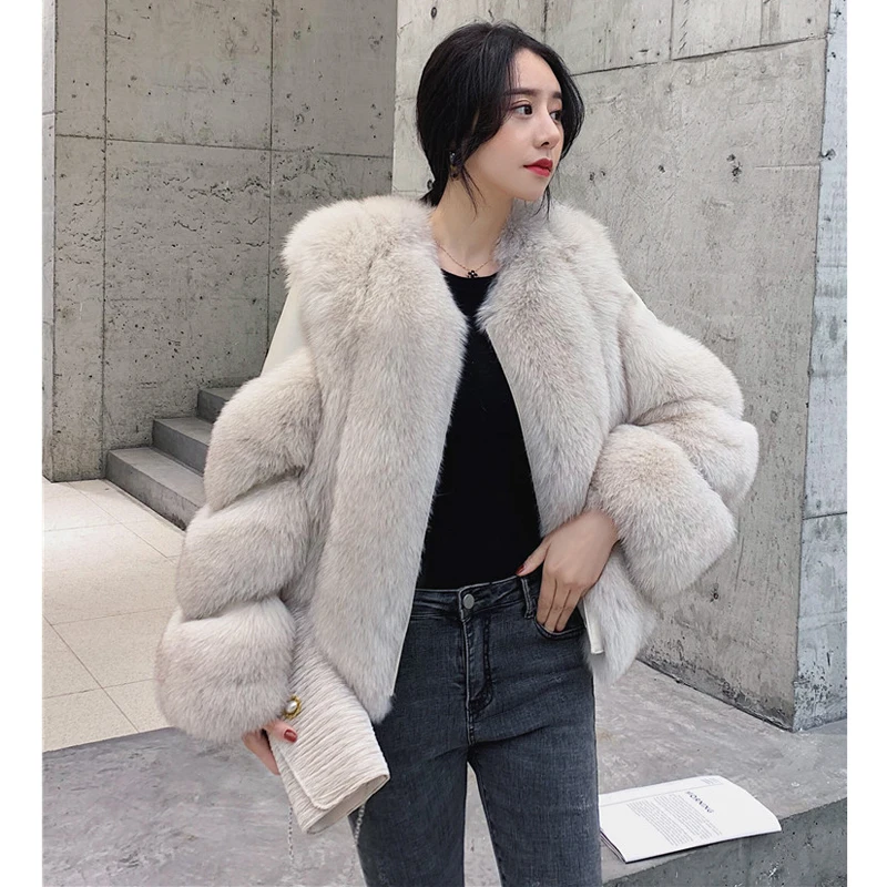 Женская короткая куртка из искусственного лисьего меха CP повседневная с