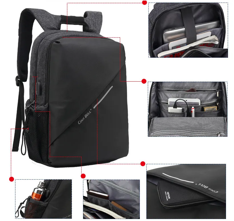 CoolBELL рюкзак для ноутбука 15 6 дюйма с usb портом мужчин Mochila ноутбук
