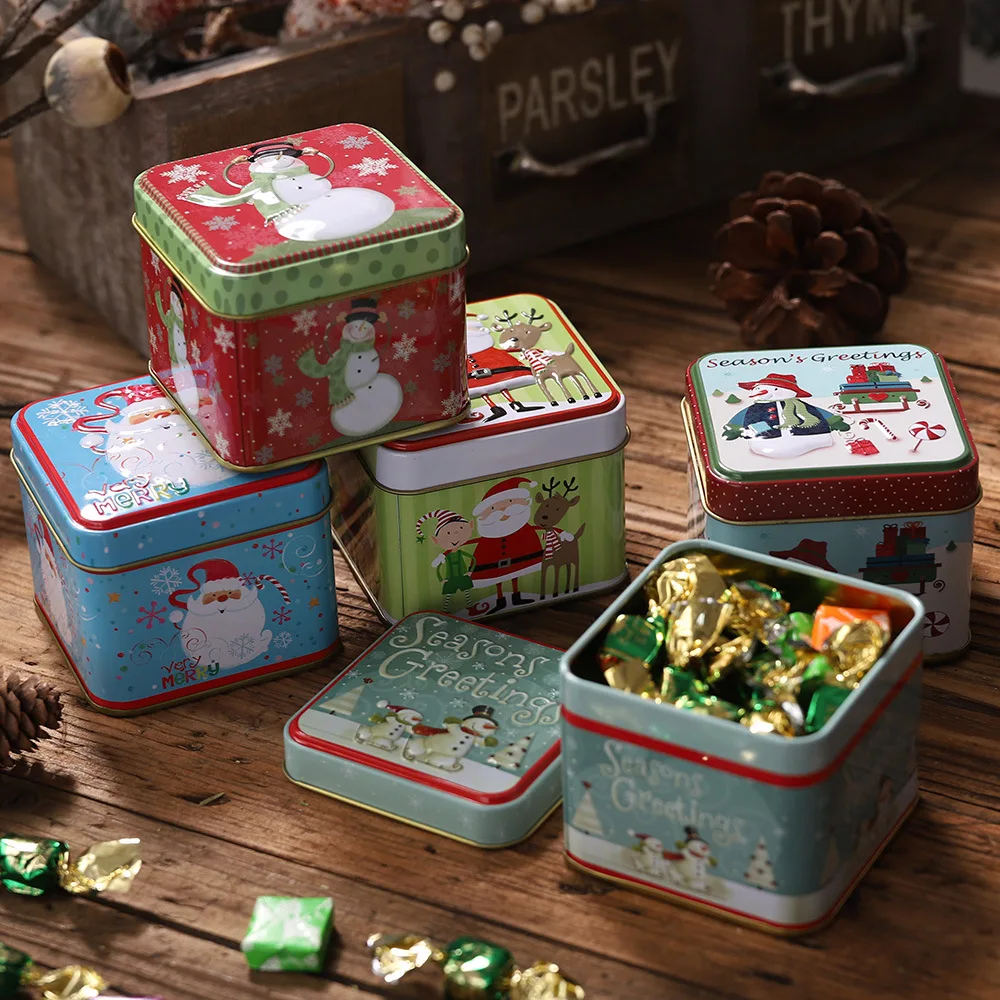 Christmas Gifts Box Package Tin Candy Box Noel Dragee Cookies Biscuit Case Container Christmas Decoration for Home Accessories