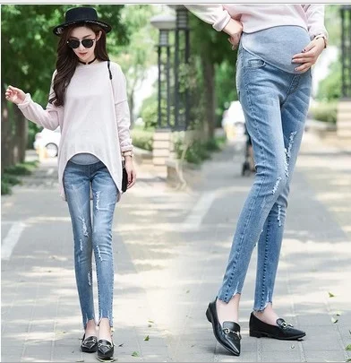 Штаны для беременных женщин Осенние новые штаны растягивающиеся джинсовые