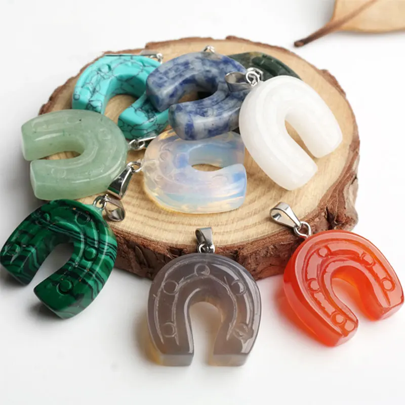 30x30x9mm 5PCS/lot U Shape Pendant Agates/Jaspers/Quartzs/Tiger Eye Pendants For Necklace Jewelry Making Trinket | Украшения и