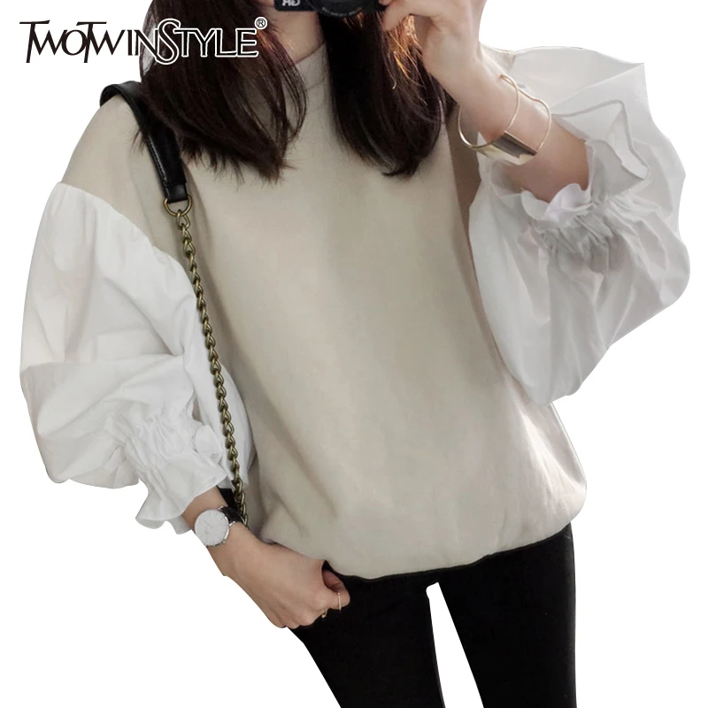Twotwinstyle oversize свитшот для Для женщин пуловер с капюшоном свободные Топы