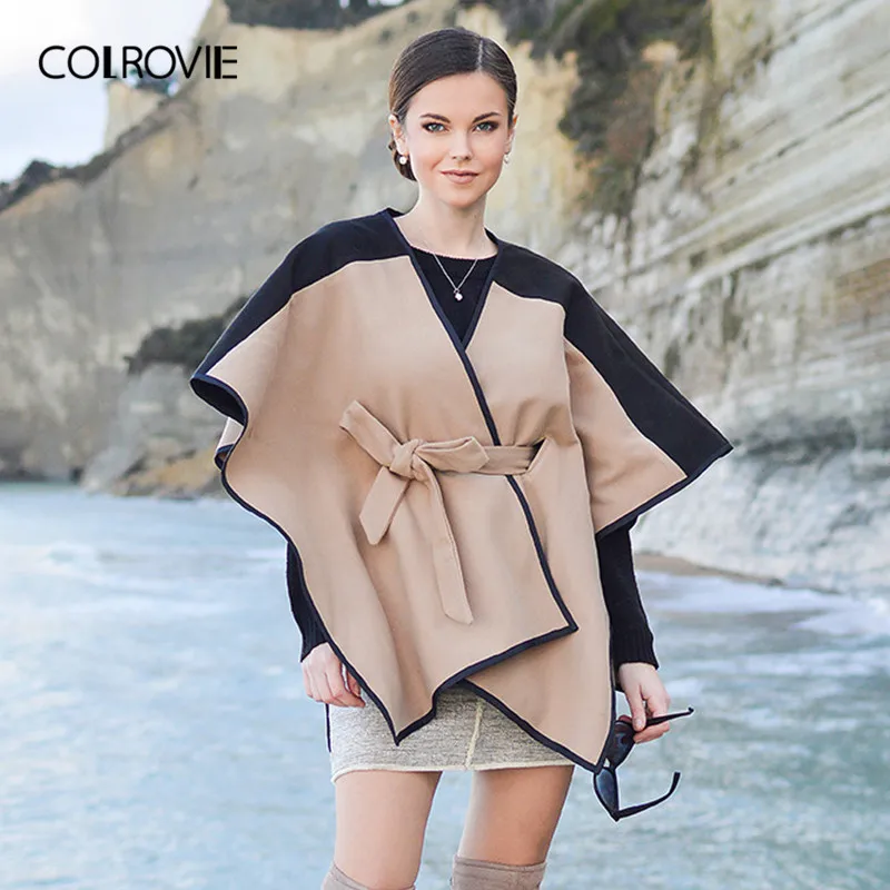 COLROVIE хаки модное женское пальто со шнуровкой осеннее элегантное женское пальто с ремнем Современное женское пальто Highstreet