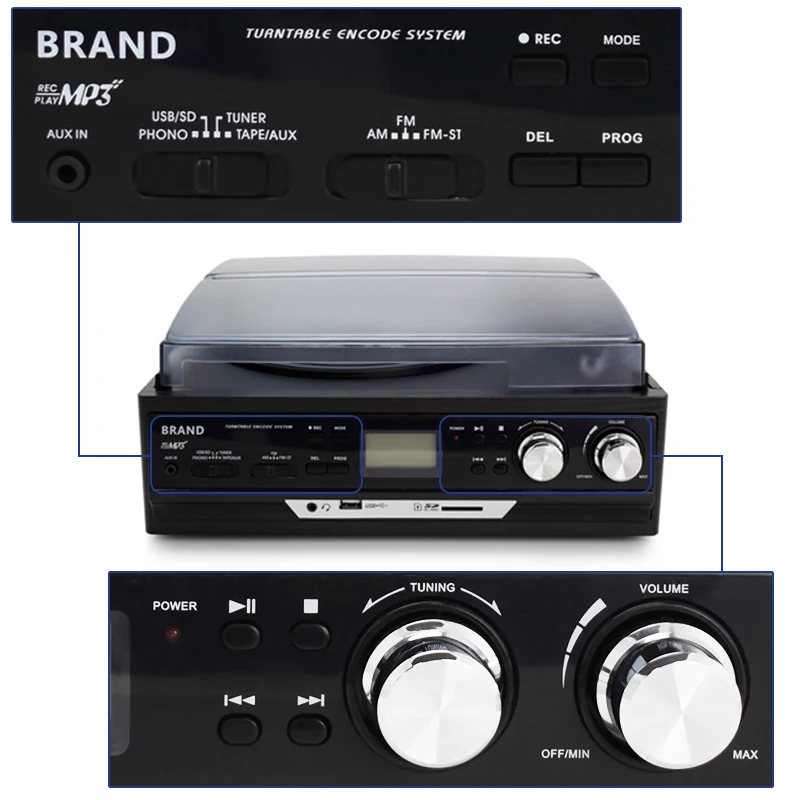 LoopTone 3-Speed Виниловые проигрыватели LP проигрыватель Встроенные динамики граммофон AM/FM радио кассеты USB/SD рекордер