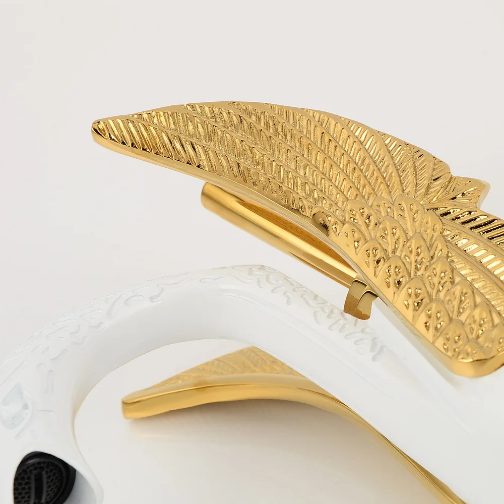 

Смеситель C, оптовая продажа, Золотая жареная белая краска, полностью медный смеситель для раковины, кран горячей и холодной воды Лебедь