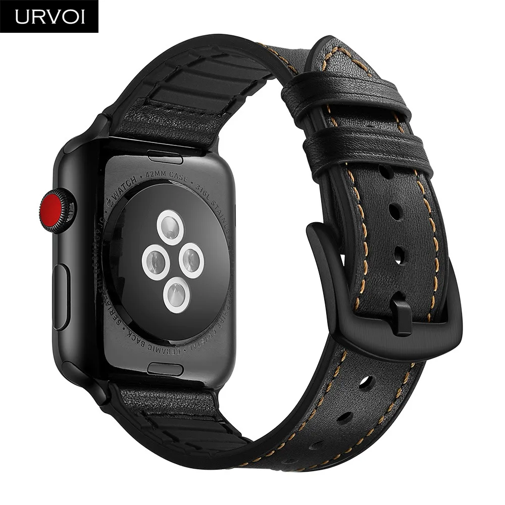 Ремешок URVOI для apple watch series 5 4 3 2 1 кожаный ремешок силиконовая задняя часть iwatch