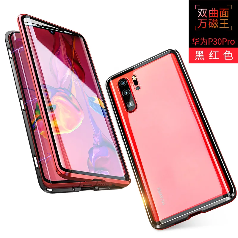 Роскошный 360 Полный чехол для телефона huawei P30 Pro Магнитный адсорбционный металлический чехол для P30 защитный чехол с закаленным стеклом