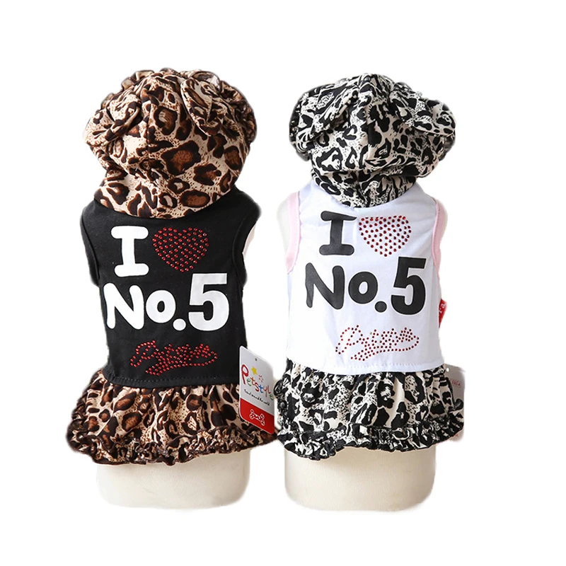 Полиэстер Leopard собаки платье летние дышащие номер 5 с капюшоном Pet юбка щенок