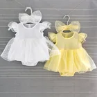 Платье для новорожденных, кружевное платье с повязкой на голову для девочек на лето