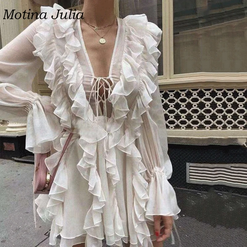 Motina Julia 2019 Летнее шелковое плиссированное платье с длинным рукавом на шнуровке