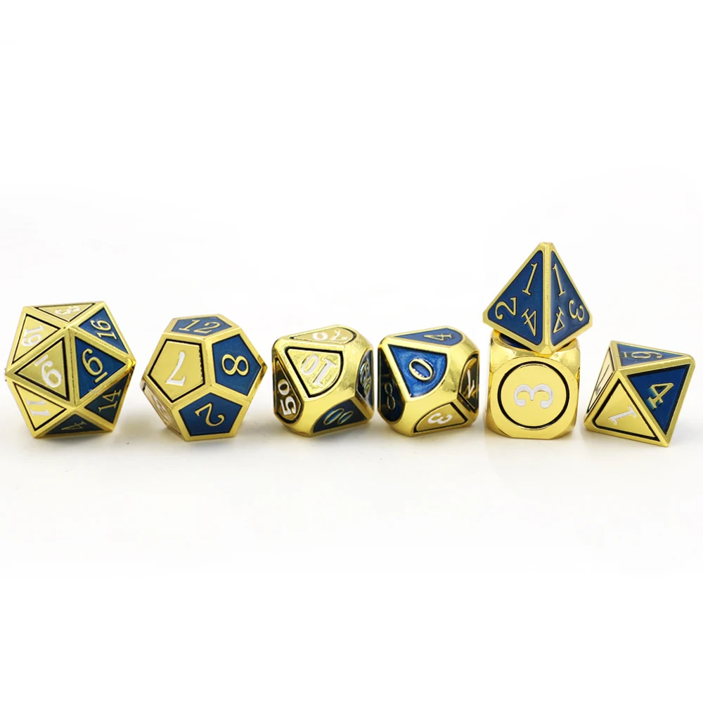 IMDG 7 шт./компл. Творческий RPG игра в кости многогранник металлические игральные кубики DND эмаль двухцветный темно-синий золотой цифровой игра в кости