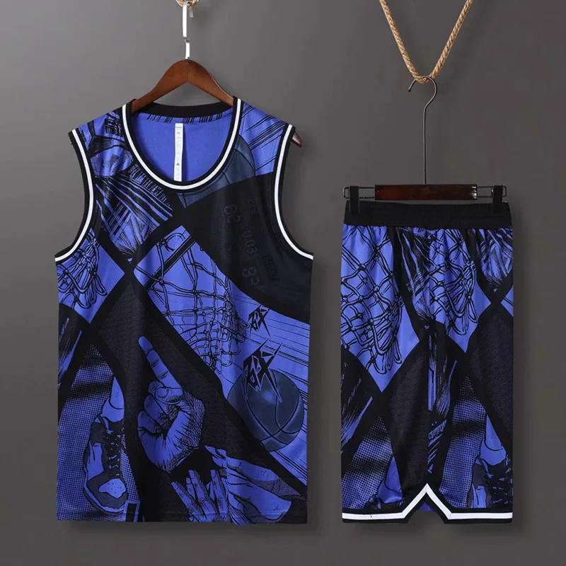 8902 blue set Мужские баскетбольные майки, Униформа, спортивный комплект, одежда, женский баскетбольный трикотажный комплект, рубашки, шорты, костюм, на заказ, с именем логотипа - Цвет: 8902 blue set