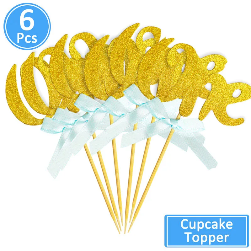 6pcs gold blue one 10/6 шт. блеск Бумага 1 для капкейка-первый День рождения украшения 1st на день рождения мой один год для маленьких мальчиков и девочек расходные материалы - Цвет: 6pcs gold blue one