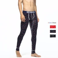 hearts printed long pants for men winter thermal underpants new mens sexy cotton long johns low rise underwear seobean