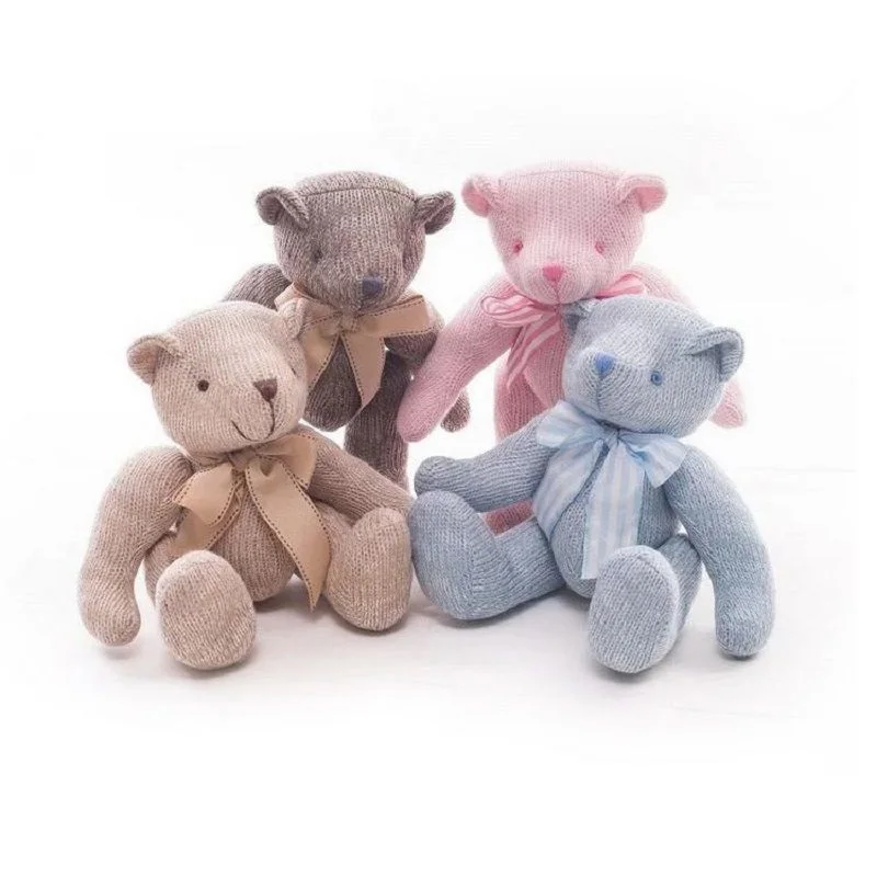 

4PCS/Lot Kawaii Joint Teddy Bears Plush Soft Toys Woolen Stuffed Anime Ted Bear Doll With Bowtie Children Baby Girl Toy S1222