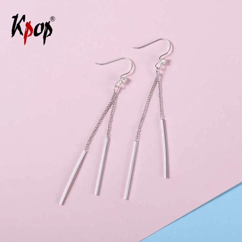 

Kpop Silver Tassel Earrings for Women Statement Jewelry Gifts Cubic Zirconia Minimalist Long Chain Drop Dangle Earrings E6017
