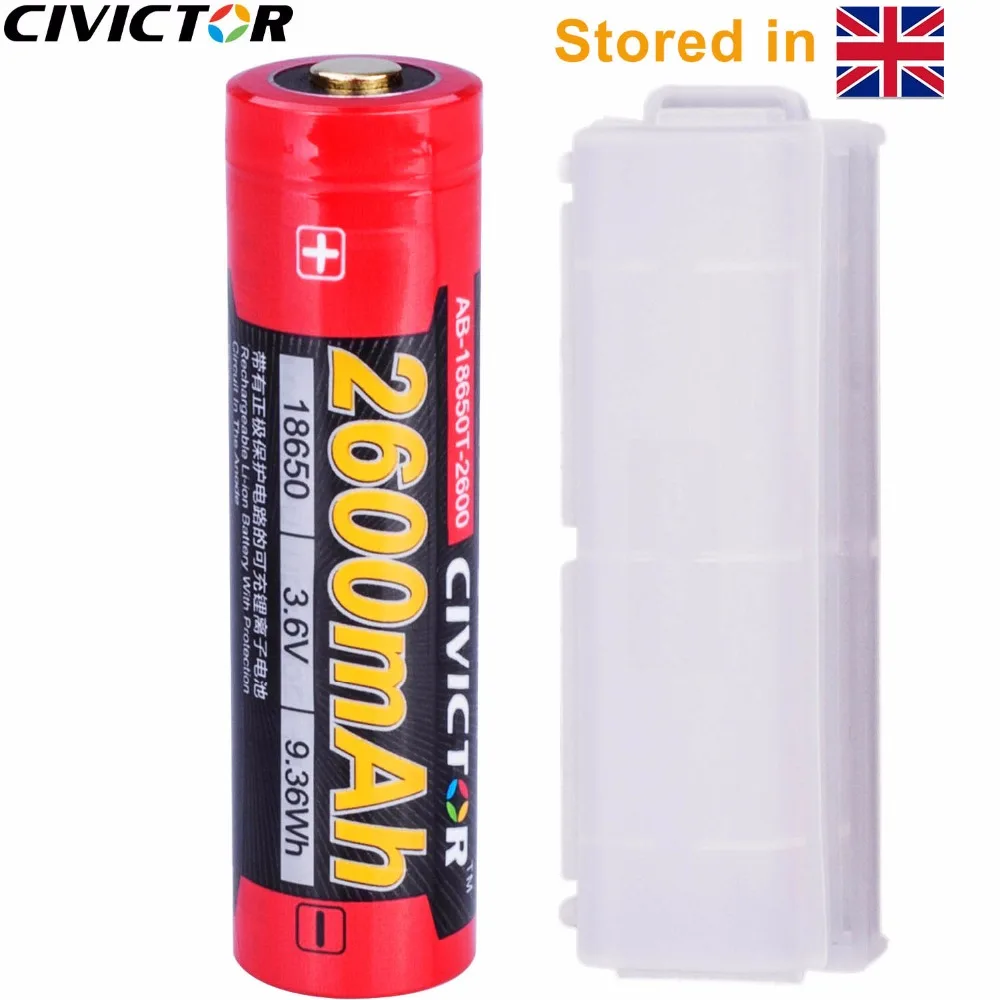 Аккумулятор CIVICTOR 3 7 в 18650 Защищенный Литий ионный аккумулятор 2600 мА/ч