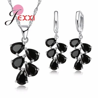 wedding engagement jewelry sets women hot selling 925 sterling silver water drop cz crystal pendant necklace earrings sets