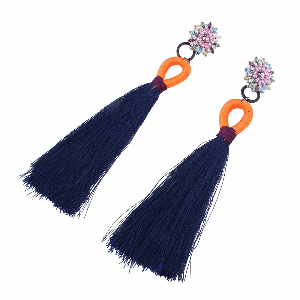 GEREIT Bohemian Long Tassel Earrings For Women Girls Colorful Crystal Flower Boho Fringed Drop Indian Jewelry | Украшения и