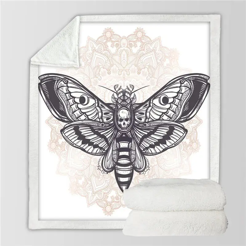 1 Постельное белье Outlet Death Moth, одеяло с черепом, богемное, микрофибра, шерпа, пледы, одеяло, черный, белый, готическое, постельные принадлежности, mantas para cama - Цвет: 1