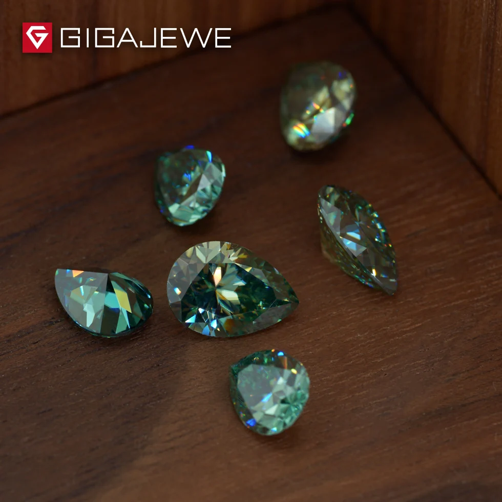GIGAJEWE Муассанит груша огранка темно-зеленый цвет 6 мм X 8 мм 1.2ct бусины DIY драгоценный камень для изготовления ювелирных изделий подарок для девушки