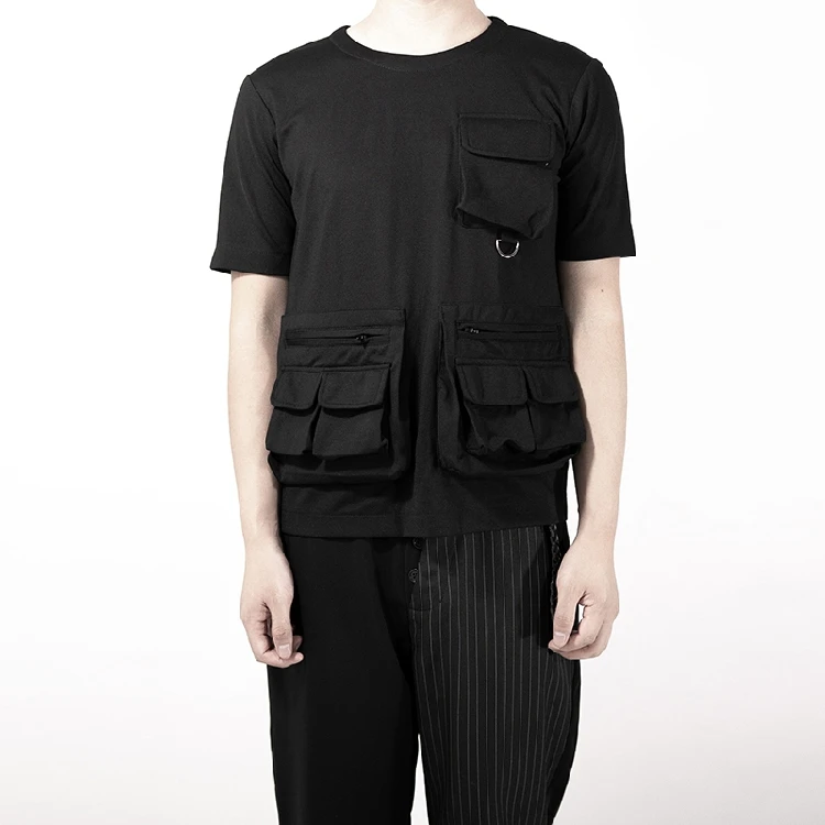 

XS-5XL ! 2018 New Men's clothing Hair Stylist fashion Original Splicing pocket Short sleeve shirt singer plus size costumes