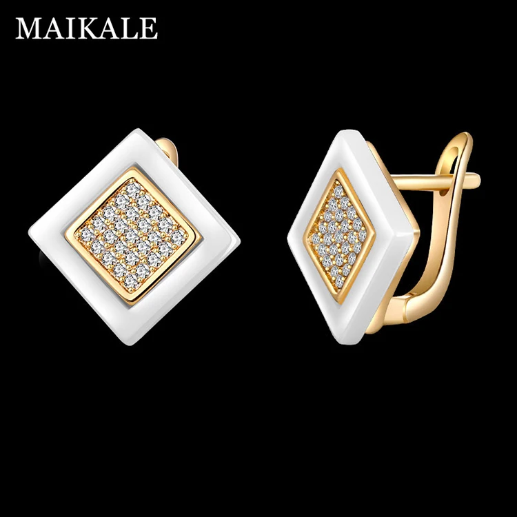 MAIKALE, классические серьги-гвоздики из керамики, медное покрытие, золото, серебро, AAA, кубический цирконий, высокое качество, серьги для женщин, подарок