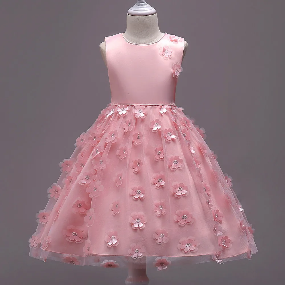 

Summer Girls Dress Sleeveless Mesh Embroidered Tutu Elegant Flower Girl Party Princess Dress Baby Girls Clothes