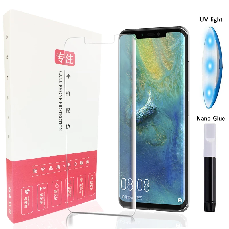 Ультратонкое закаленное стекло с УФ-клеем для huawei mate 20 Pro Bend Edge Cover Защитная пленка