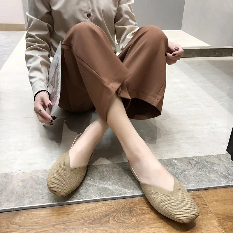 Женские Вязаные сандалии обувь на плоской платформе кроссовки из эластичной