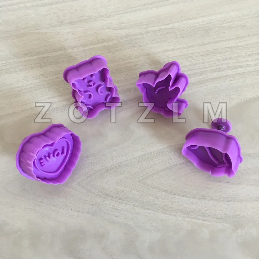 4 шт./компл. серии Love Пластик формочки для печенья 3D с рисунком Мишки и сердца