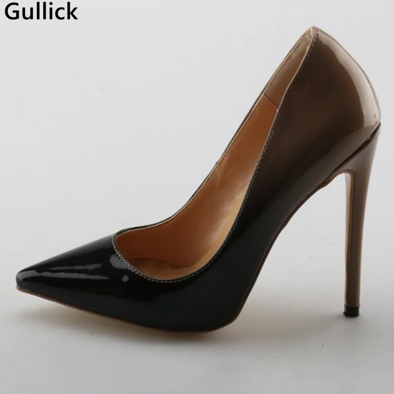 

Gullick Black High Heel Leather Pumps Pointed Toe 12CM Slip-on Women Stiletto Heel Dress Shoes Sexy Shallow Pumps Big Size
