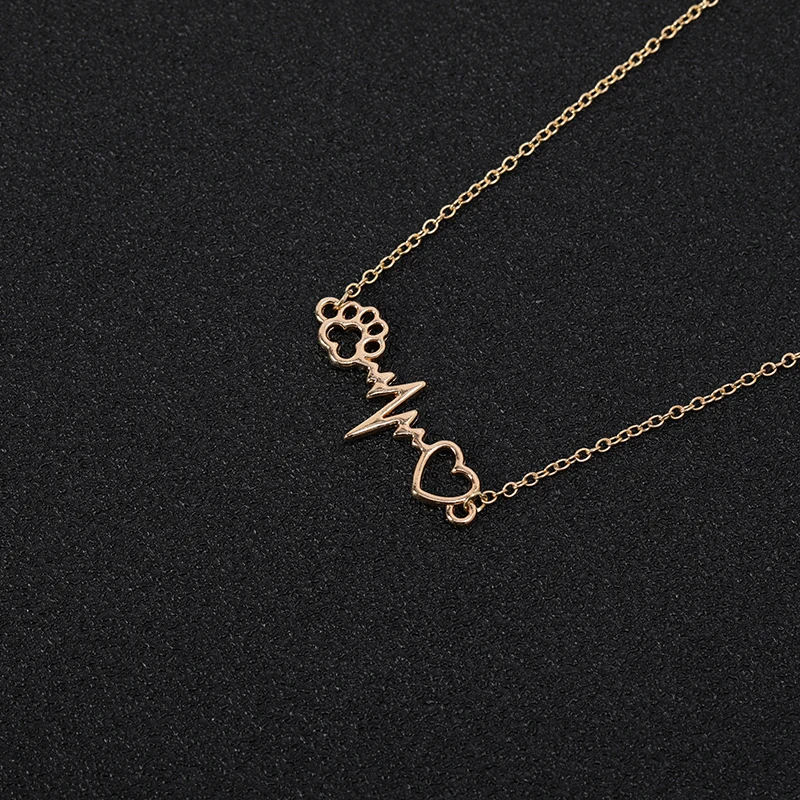 new geometric hollow Dog Cat Paw Heartbeat Wave Necklace Snowflake Chain I Love Heart You Hand Gestures Sign Language jewelry