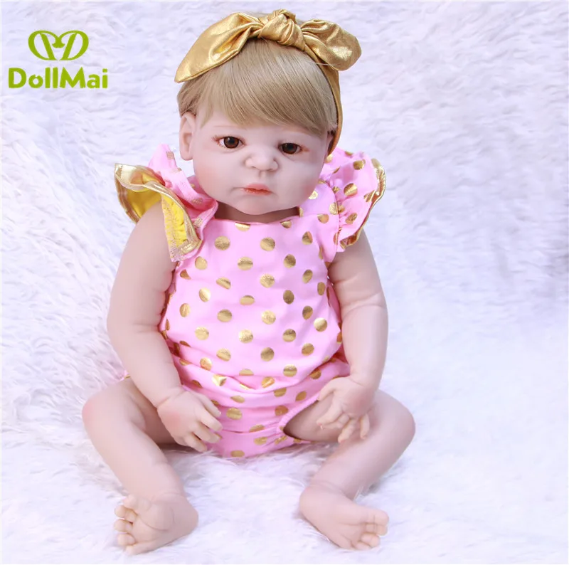 

Full silicone body Bebes reborn menina 23"57cm real newborn baby girl dolls toys for children gift blond wig can bathe doll