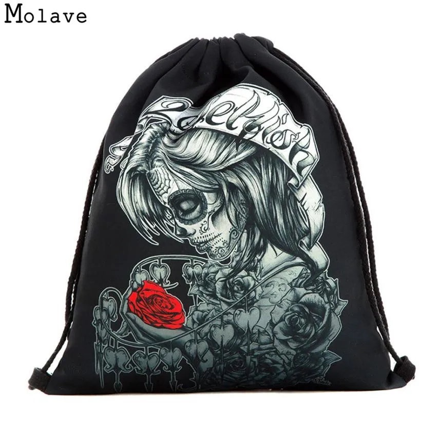 Naivety Drawstring сумка 3D печать череп цветочные девушки рюкзак карманные сумки для