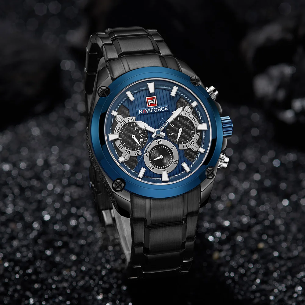 Лучший бренд класса люкс NAVIFORCE синие золотые часы мужские модные спортивные кварцевые мужские s часы полностью стальные водонепроницаемые часы Relogio Masculino