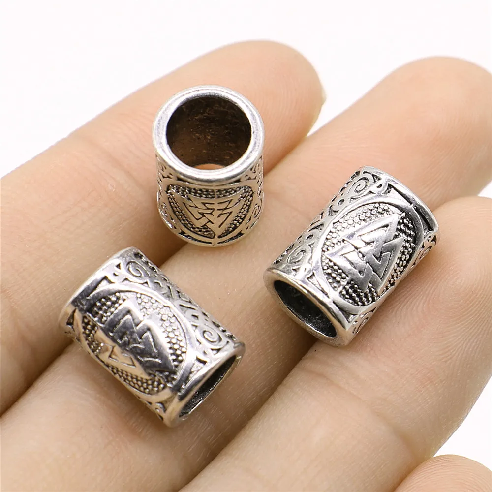 WYSIWYG 3pcs Viking Symbol Hair Braid Beard Dreadlock Beads Rings Tube Beads For Jewelry Making 11x15mm Jewelry Accessories