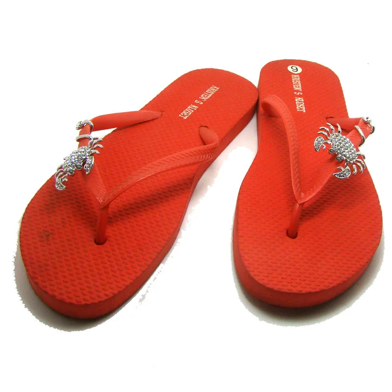 Летние сланцы с кристаллами и крабом Шлепанцы Обувь витой пуговицей Украшение