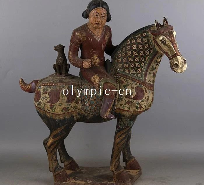 

18'' tri-coloured glazed pottery of the Tang Dynasty a women ride camel statue