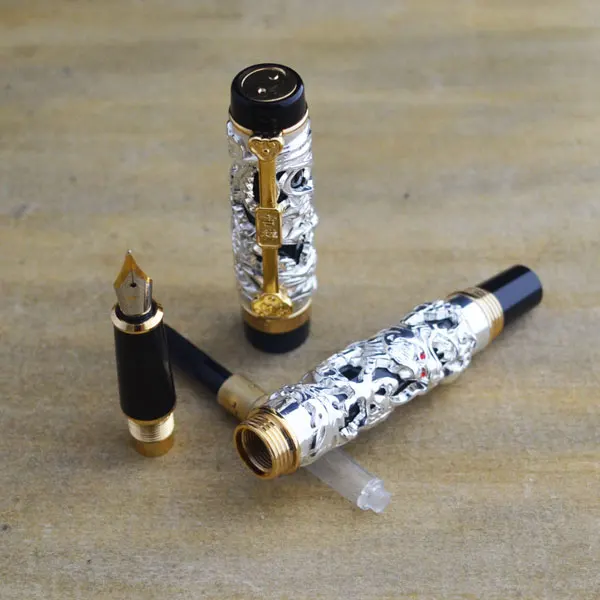 JINHAO белый и золотой дракон и Феникс 18KGP M перо перьевая