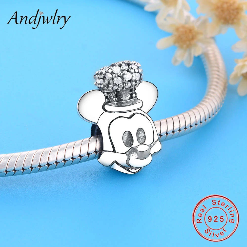 Fit Pandora шармы 925 пробы серебро браслет бусины Микки, Минни шармы мультфильм бусины для изготовления ювелирных изделий Berloque