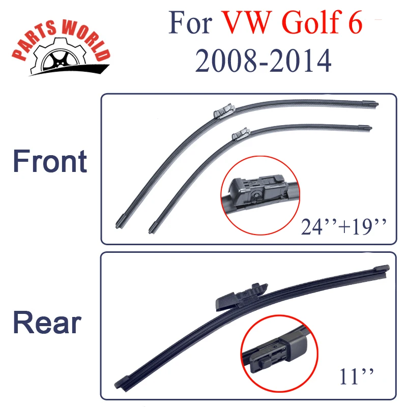 Передние и задние щетки стеклоочистителя Partsworld для VW Golf 6 2008-2014 стеклоочистители