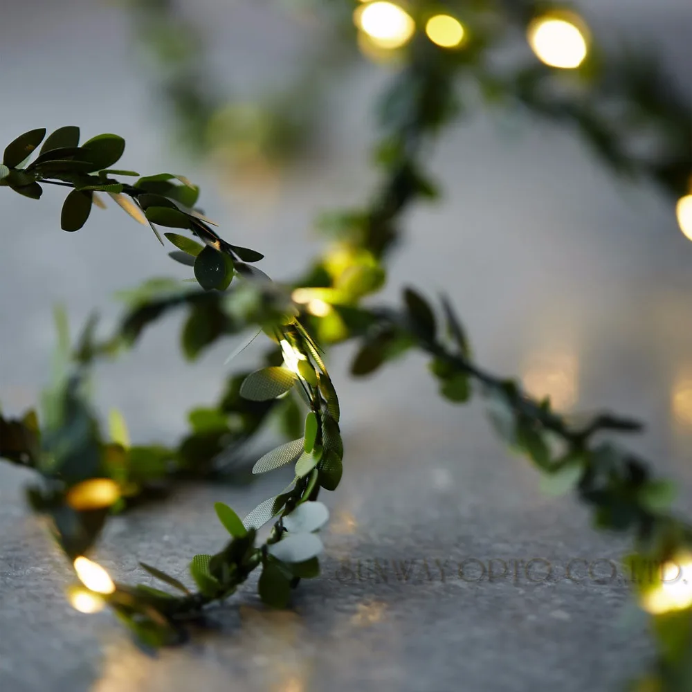 

Waterproof 5M 50 LEDs leaf garland battery operate Copper LED fairy string lights for christmas wedding decoration party event