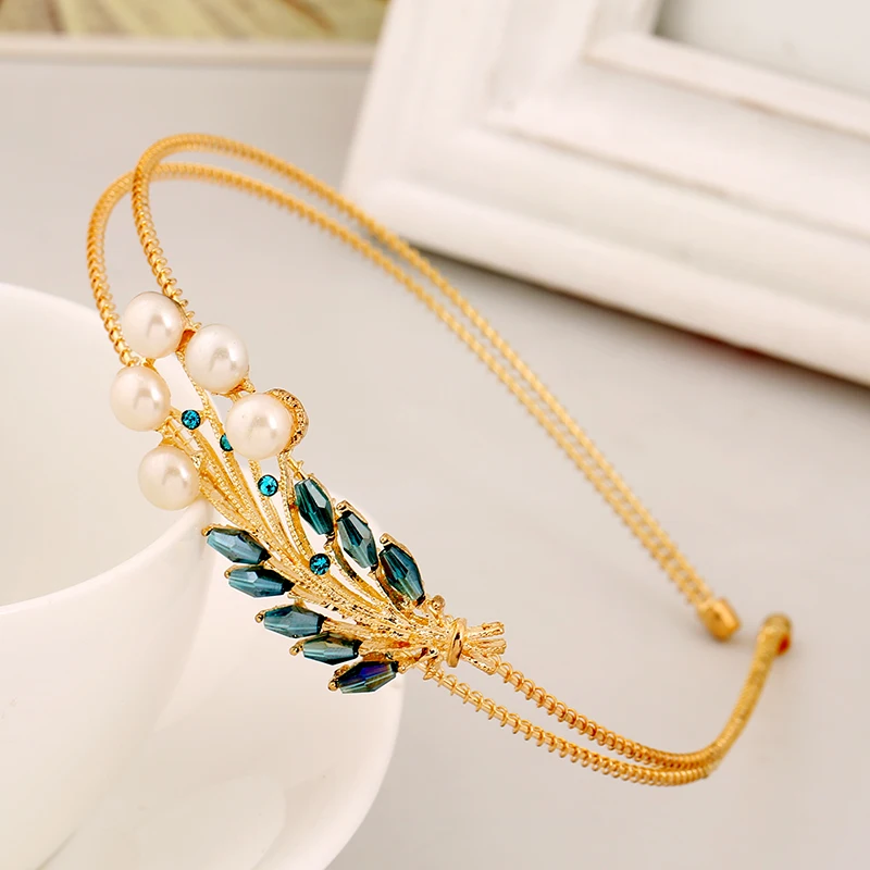Модные Новый Hairband 6 цветов желтого золота Цвет с жемчугом кристалл аксессуар для